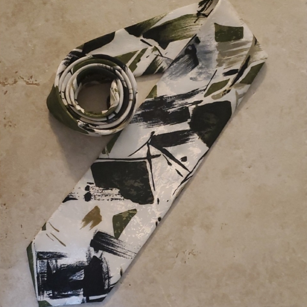 90's Abstract Vintage Green and White Men's Tie